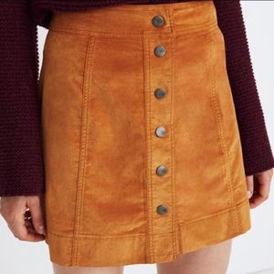 Madewell chestnut brown velvet mini button skirt